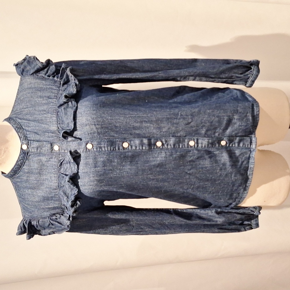 Monoprix Femme Bio jean Chambray Denim Ruffle shirt
